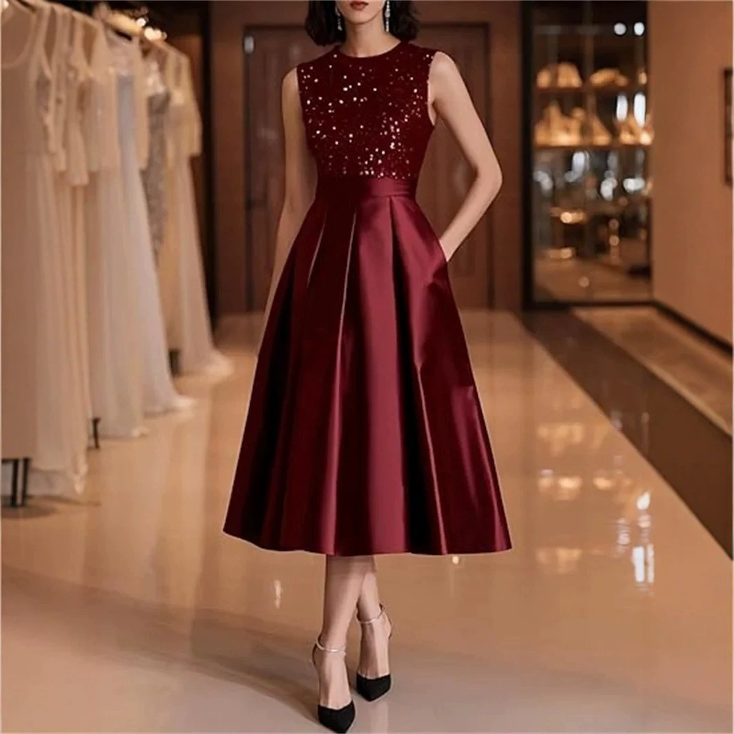 Burgundy Sequin Satin Midi Dre - огляд і ціна Midi Dress